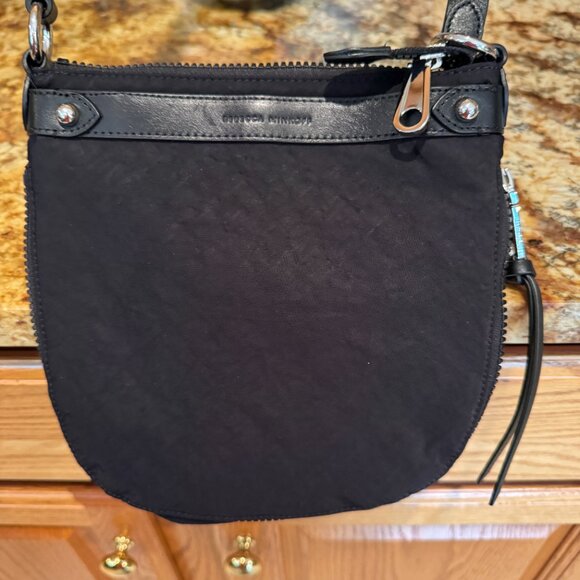 Rebecca Minkoff Nylon Crossbody Purse Leather Trim Adj Strap Black 9" x 9" x 2" - Picture 8 of 9